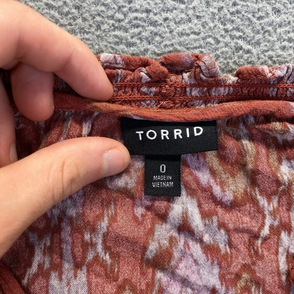 Torrid Plus Size 0 Boho Top Sleeve Tunic Tie Waist V-Neck Cuff Long Sleeve Red - Picture 4 of 10